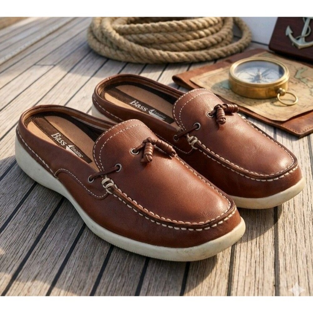 Bass Boater Aboard Women 8.5M Brown Leather Boat Shoes Mules Tassel Slip On